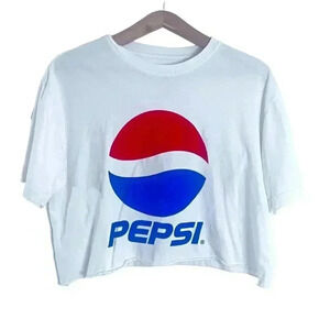 Pepsi White Blue Red Crop Top Soda Women's Size L